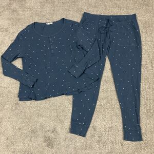 Carve Designs Pajama Lounge Set Womens Large Blue White Stars Long Sleeve